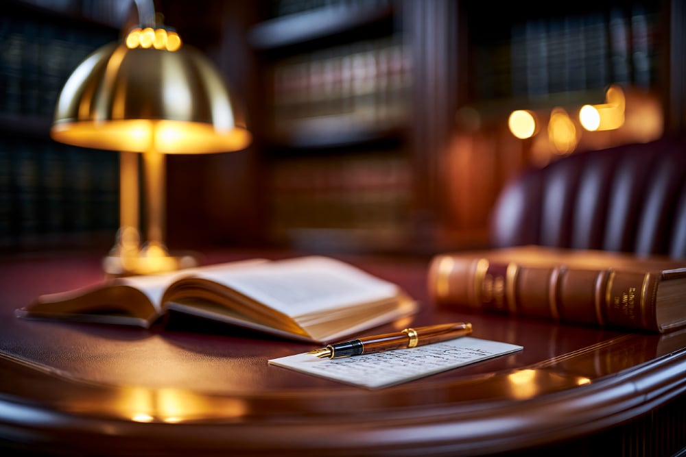 Elegantes Anwaltsbüro mit edler Einrichtung und professioneller Lichtsetzung für exklusive Business-Porträts.