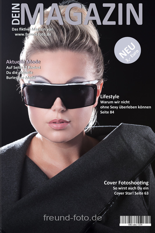 Mode Zeitschrift Titelseite mit Frau die Briller trägt