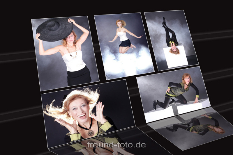 Maxi Classic Fotoshooting Gutschein 5 Frau beim Fotoshooting auf Bild Collage