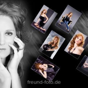 Frau beim Fotoshooting auf Bild Collage