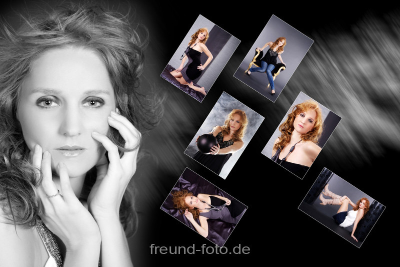 Maxi Classic Fotoshooting Gutschein 1 Frau beim Fotoshooting auf Bild Collage
