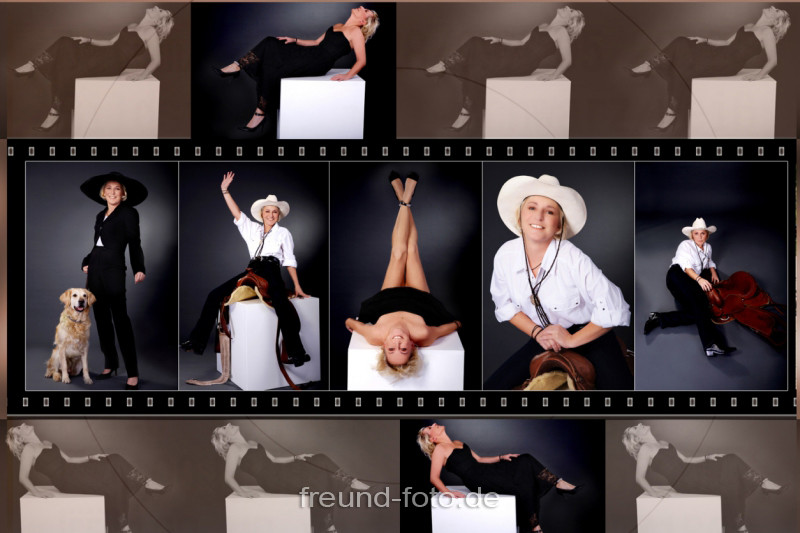 Frau beim Fotoshooting auf Bild Collage